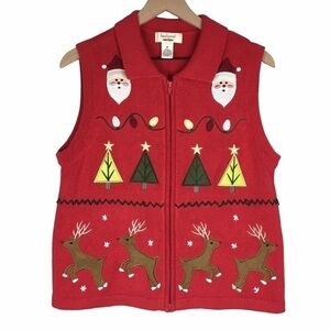 BECHAMEL Vest Christmas Holiday Appliqué Full Zip Ugly Sweater Party Size Medium